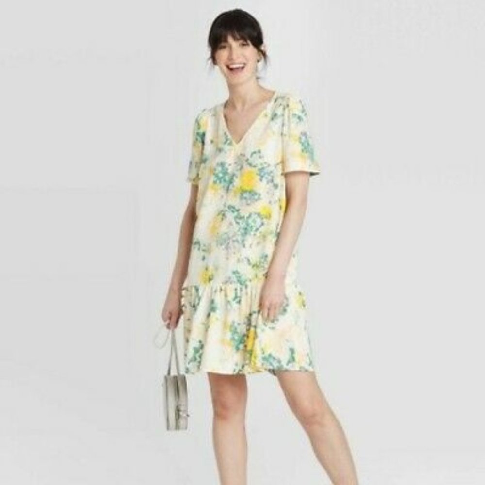 HOST PICK!NEVER WORN - Multi-colored Shift Dress with cap sleeves and drop waist